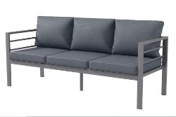 FREE DELIVERY - BRAND NEW 3-SEATER ALUMINIUM GARDEN BENCH W/ CUSHIONS, BACKREST & ARMREST, GREY