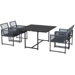 FREE DELIVERY - BRAND NEW 5 PIECES PATIO DINING SET WITH FOLDABLE BACK FOR POOLSIDE, DARK GREY