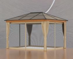 FREE DELIVERY - BRAND NEW HARDTOP GAZEBO POLYCARBONATE CANOPY WITH NETTINGS AND SIDEWALLS KHAKI
