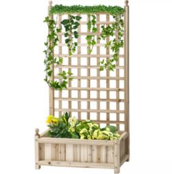 FREE DELIVERY - BRAND NEW RAISED GARDEN BED WITH TRELLIS GARDEN PLANTERS INDOOR OUTDOOR NATURAL
