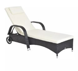 FREE DELIVERY - BRAND NEW ADJUSTABLE WICKER RATTAN SUN LOUNGER RECLINER CHAIR W/ CUSHION BLACK