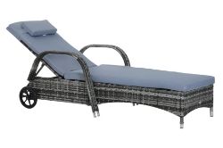 FREE DELIVERY - BRAND NEW ADJUSTABLE WICKER RATTAN SUN LOUNGER RECLINER CHAIR W/ CUSHION GREY