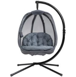 FREE DELIVERY - BRAND NEW FOLDING HANGING EGG CHAIR W/ CUSHION AND STAND FOR INDOOR OUTDOOR GREY