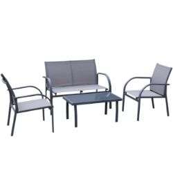 FREE DELIVERY - BRAND NEW 4PCS PATIO FURNITURE SET GARDEN SOFA GLASS TOP COFFEE TABLE GREY