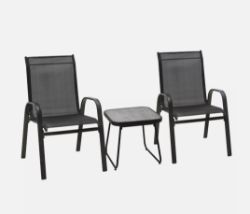 FREE DELIVERY - BRAND NEW 3PCS BISTRO SET WITH BREATHABLE MESH FABRIC STACKABLE CHAIRS BLACK