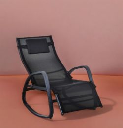 FREE DELIVERY - BRAND NEW PATIO ADJUST LOUNGE CHAIR ROCKER OUTDOOR W/ PILLOW, FOOTREST- BLACK