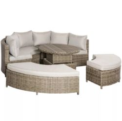 FREE DELIVERY - BRAND NEW 5 PCS OUTDOOR RATTAN LOUNGE CHAIR ROUND DAYBED TABLE SET W/ CUSHION