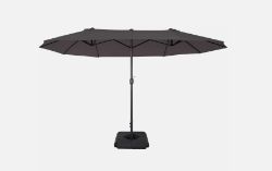 FREE DELIVERY - BRAND NEW 4.6M GARDEN PARASOL DOUBLE-SIDED CRANK SUN UMBRELLA WITH WEIGHTS, GREY
