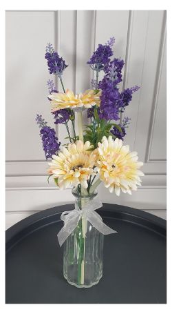 1000 X NEW 17CM HIGH LAVENDER & DAISY FLOWERS IN GLASS POT