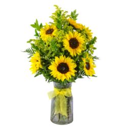 963 X NEW 13CM HIGH SUNFLOWERS IN GLASS POT (D)