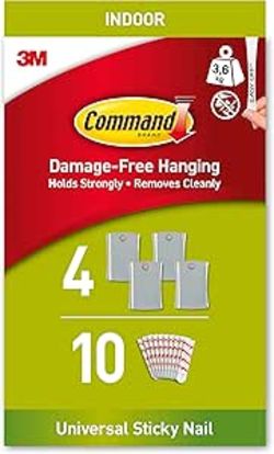 16X COMMAND PH048-4 JUMBO UNIVERSAL STICKY NAIL, 4 HOOKS 10 ADHESIVE STRIPS