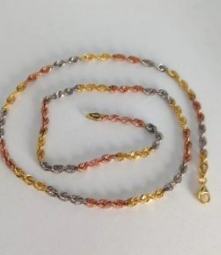 3 TONE 9CT GOLD ROPE CHAIN 18