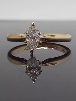 14K YELLOW GOLD MARQUEES CUT NATURAL SOLITAIRE DIAMOND ENGAGEMENT RING SIZE J1/2