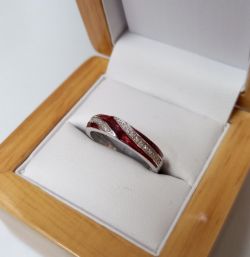 CERAMIC & 0.10CT DIAMONDS RING/STIERLING SILVER SIZE P