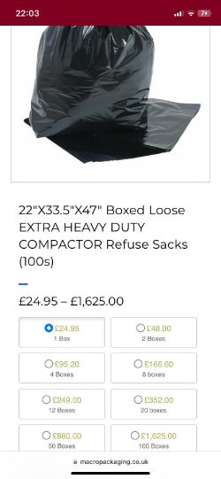 10 X BOXES OF 100 HEAVY DUTY WASTE COMPACTOR SACKS BIN RUBISH BAGS