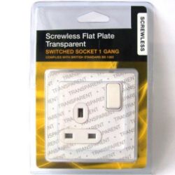 31X WICKES SCREWLESS FLAT PLATE TRANSPARENT - SWITCHED SOCKET 1 GANG