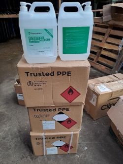 1 AND A HALF PALLETS OF SANITIZERS 5LTR AND 100ML MIXED