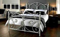 WHITE SINGLE METAL BED FRAME WITH CRYSTAL FINIALS
