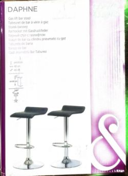 COOKE & LEWIS DAPHANE GAS LIFT BAR STOOL BLACK PU LEATHER PACK OF 2 IN BOX NEW