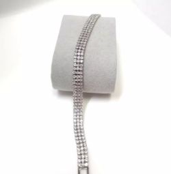 SILVER THREE ROWS CZ BRACELET 7 1/2 LENGTH.