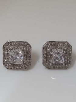 SILVER EARRINGS 925 LARGE CUBIC ZIRCONIA