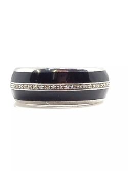 CERAMIC & 0.10CT DIAMOND RING/BLACK/STERLING SILVER/SIZE O