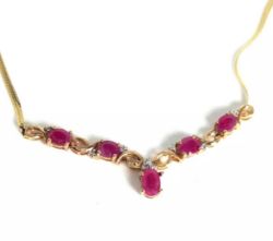 9CT YELLOW GOLD RUBY AND DIAMOND NECKLACE