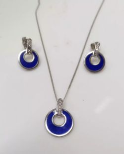 PENDANT & EARRING SET/CERAMIC & DIAMONDS ROYAL BLUE /STERLING SILVER