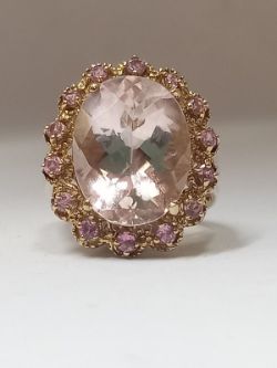 LARGE OVAL PINK MORGANITE/SAPPHIRE RING/YELLOW GOLD IN GIFT BOX WITH VALUATION CERTIFICATE £3,495