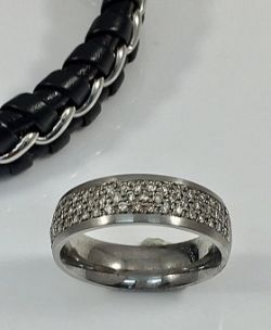0.88CT DIAMOND GENTS RING /STAINLESS STEEL/SIZE V