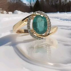 1CT EMERALD & 0.20CT DIAMOND RING/14CT YELLOW GOLD/SIZE L