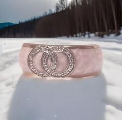 CERAMIC & 0.10CT DIAMOND RING PINK & ROSE /STERLING SILVER/SIZE L