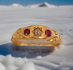 RUBY & DIAMOND RING 18CT YELLOW GOLDWITH GIFT BOX AND VALUATION CERTIFICATE £1350