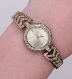 VINTAGE DANBURY MINT WATCH WITH DIAMONDS / GOLD PLATED STERLING SILVER + GIFT BOX