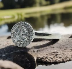 DIAMOND ENGAGEMENT RING/ HALO SET 0.40CT 9CT WHITE GOLD SIZE N 1/2