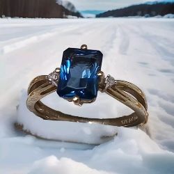 BLUE TOPAZ & DIAMOND RING 9CT YELLOW GOLD