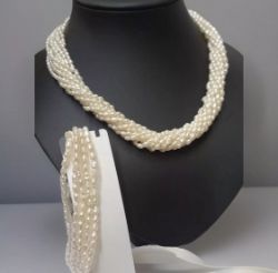 SET FRESHWATER RICE PEARLS 10 STRAND NECKLACE & 5 STRAND BRACELET