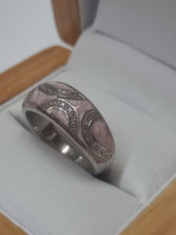 CERAMIC & 0.10CT DIAMOND RING PINK /STERLING SILVER/SIZE M