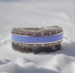 CERAMIC & 0.10CT DIAMOND RING/BLUE /STERLING SILVER/SIZE N