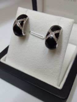 BLACK CERAMIC & DIAMOND EARRINGS/STERLING SILVER