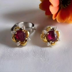 RUBY & DIAMOND EARRINGS 18CT YELLOW GOLD