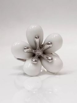 WHITE AGATE STONE SILVER RING & CZ SIZE O 1/2