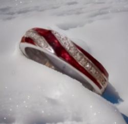 CERAMIC & 0.10CT DIAMONDS RING/STIERLING SILVER SIZE P