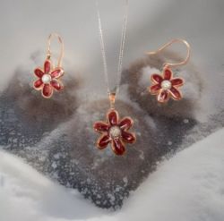 PENDANT & EARRING SET/CERAMIC & DIAMONDS BRONZE /STERLING SILVER