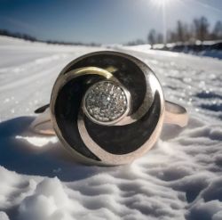 CERAMIC & 0.10CT DIAMONDS RING/GREY STIRLING SILVER