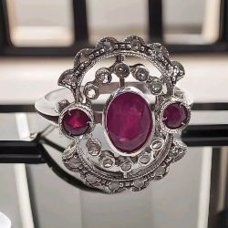 RUBY & OLD CUT 0.25CT DIAMONDS/HANDMADE/14CT WHITE GOLD