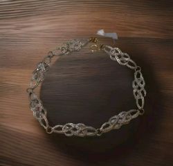 14K YELLOW & WHITE GOLD 0.15CT DIAMOND BRACELET 71/2 LENGTH