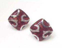 CERAMIC & DIAMOND EARRINGS BRONZE 925 SILVER