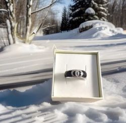 CERAMIC & 0.10CT DIAMONDS RING/ GREY-BLACK/STERLING SILVER SIZE M1/2