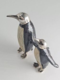 SATURNO SILVER AND ENAMEL PENGUINS - FULLY HALLMARKED STERLING SILVER